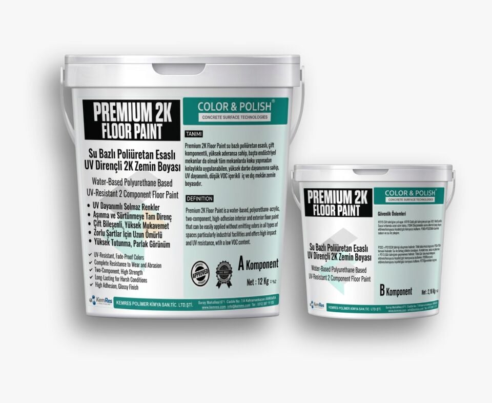 PREMIUM FLOOR WB 2K UV SET FLOOR PAINT İki Bileşenli UV Dayanımlı Su Bazlı Epoksi Zemin Boyası
